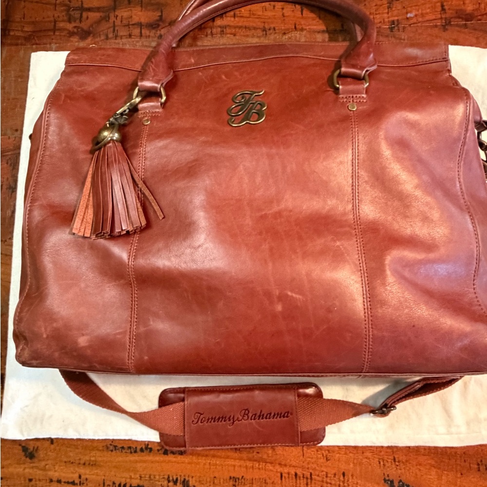 Tommy Bahama Tan Leather Travel Bag